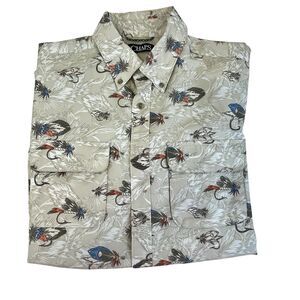 CHAPS Ralph Lauren Casual Mens Shirt Fly Fishing Design Performance Vented. Med.